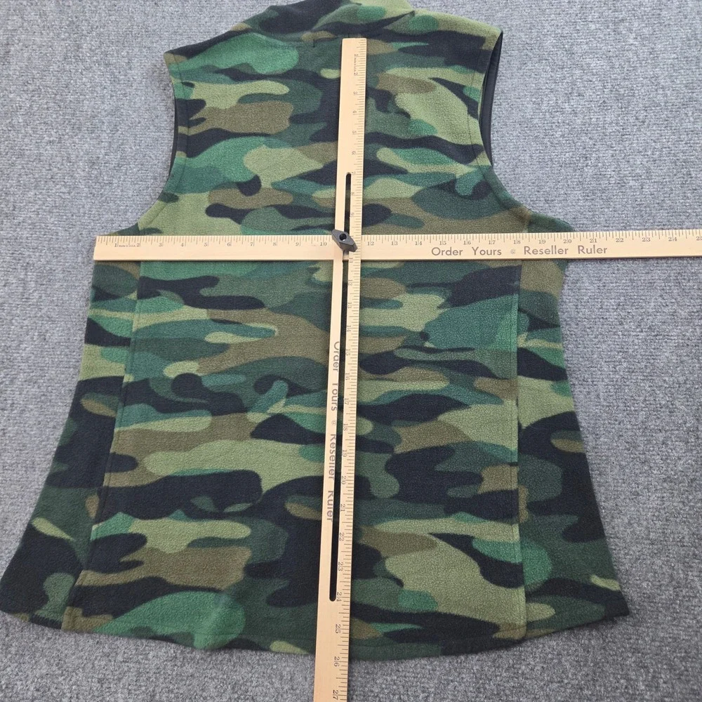 Cuddl Duds Fleece Vest Womens XL Green Camo Full Zip Stretch Layering Soft Cozy